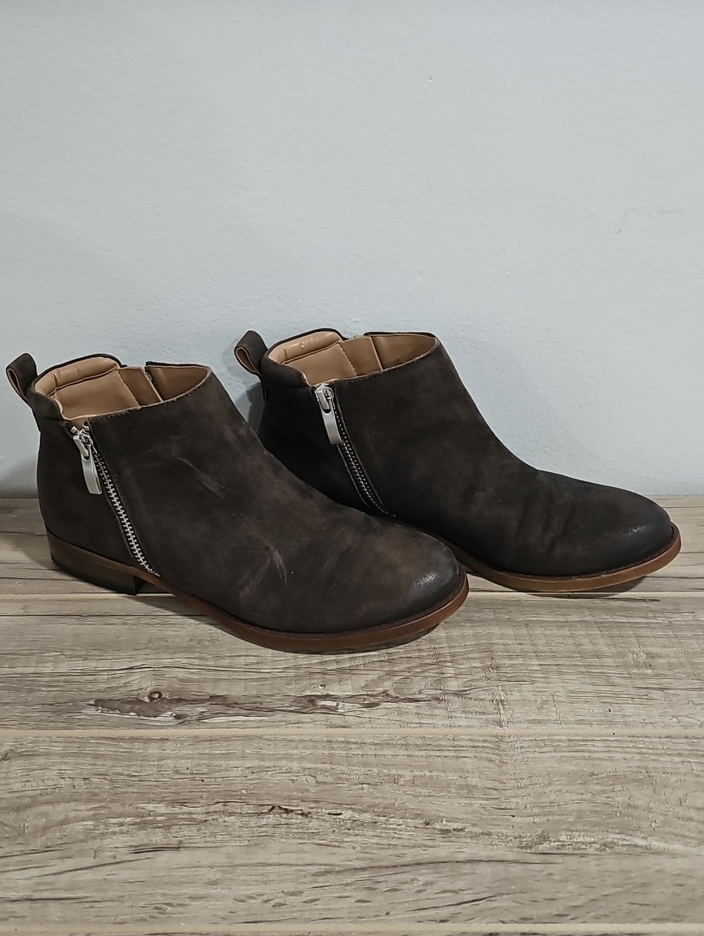 Franco Sarto Leather Brown Suede Ankle Boots Size 6 M